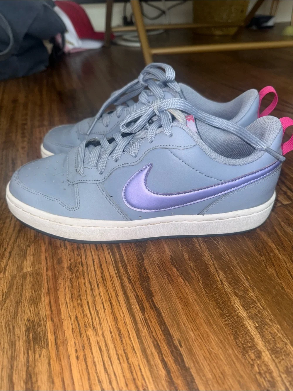 Nike Light Blue Sneakers with Pink Insole and Purple Accents